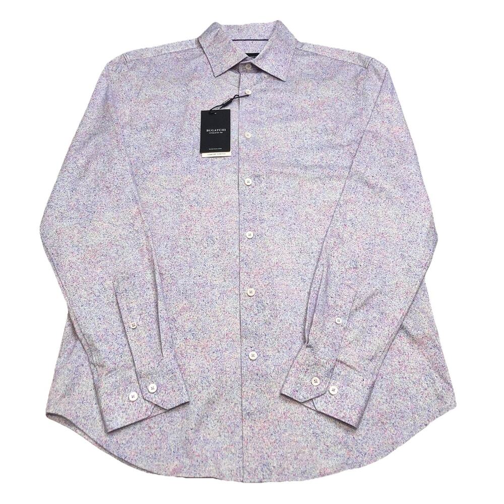 Bugatchi 8 Way Stretch Button Up Shirt Men’s Size M Magenta NWT Easy Care